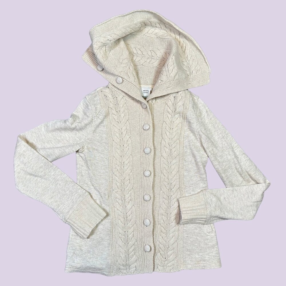 Anthropologie Saturday Sunday Cable Knit Cream Sailor Collar Cardigan Sweater